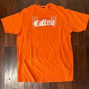 Vintage Caffeine Records Orange Tshirt Size XL Y2K Distressed
